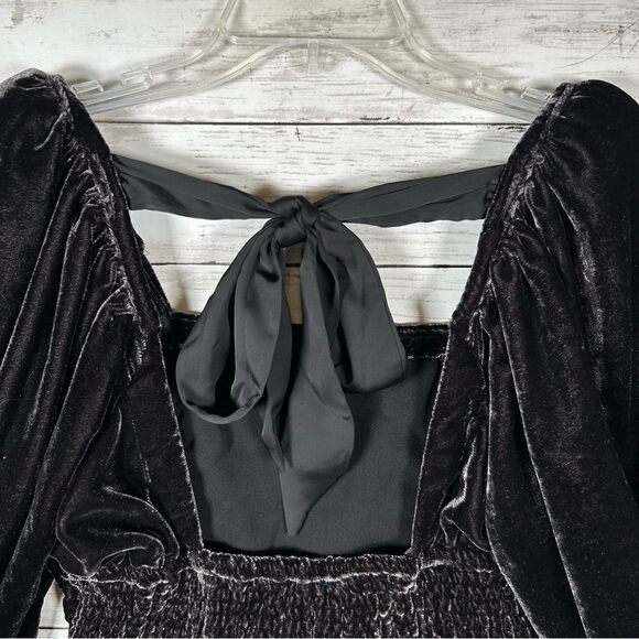 Free People Velvet Marie Pouf Black Crop Top Women Open Back Balloon Sleeve M - Picture 9 of 12